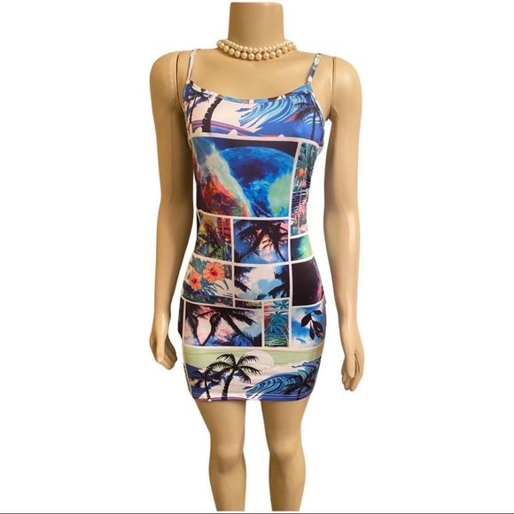Dress mini bodycon Miami print - Picture 1 of 7